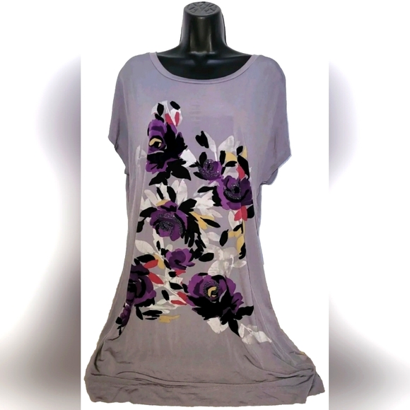 Elle Tunic Shift Dress with Flowers & Iridescent Bead Accents Size Large - Picture 1 of 8